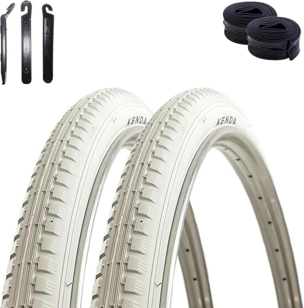 2 x Kenda K-142 Fahrradreifen Weiß 40-635 (28 x 1 1/2) + 2 x Schläuche SV inkl. maxxi4you Reifenheber