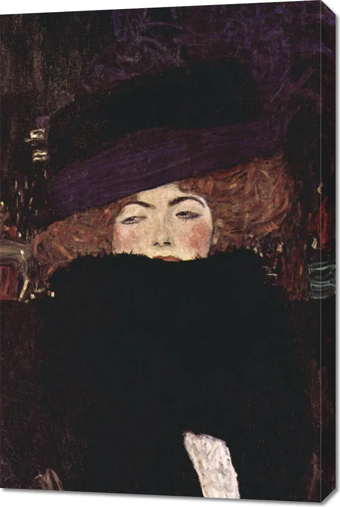 Quadro Klimt Donna con Cappello 60x90 - Stampa su Tela Vintage Premium