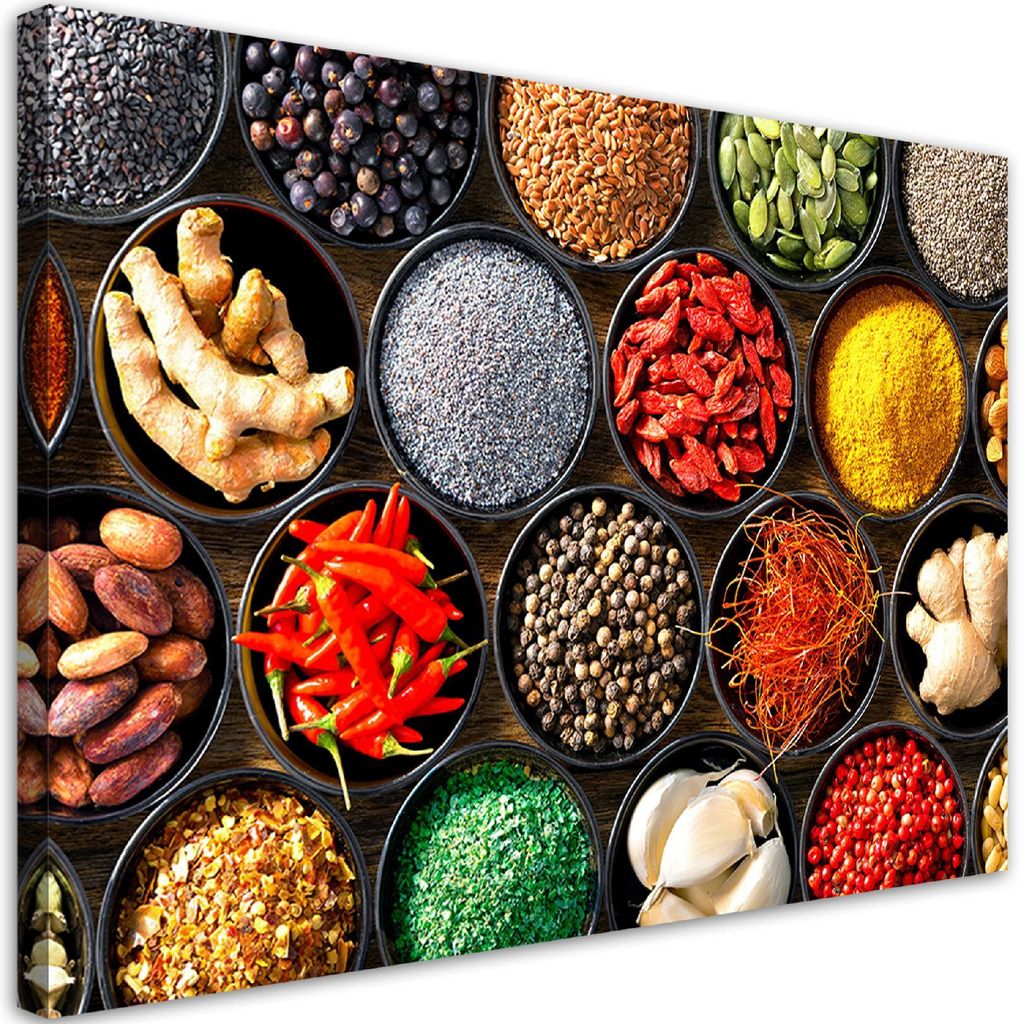 Leinwandbild Kräuter Gewürze für die Küche 120x80 Feeby Bunt bild für die wand bereit zum aufhängen