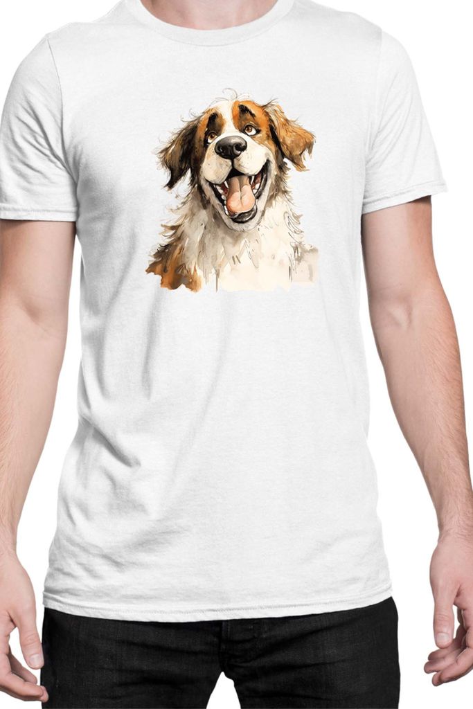 Herren T-Shirt Funny Dogs Breeds Saint Bernard Dog Breed, Man 5XL / Weiß