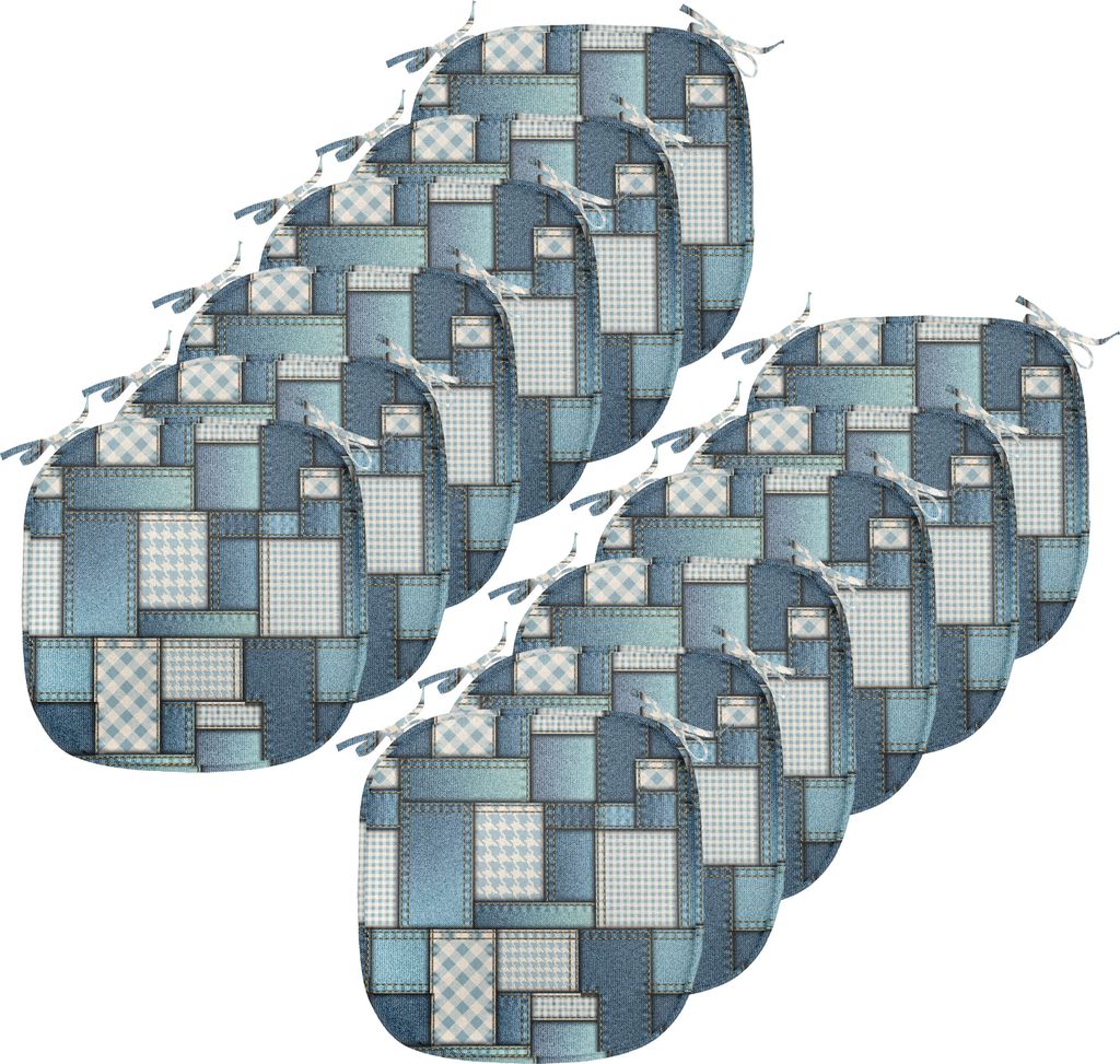 ABAKUHAUS Bunt Polster für Esszimmerstühle, Denim sewings, Dekoratives wasserfestes Kissen mit Riemen für Küchensitze, 40 cm x 40 cm-12er Pack,...