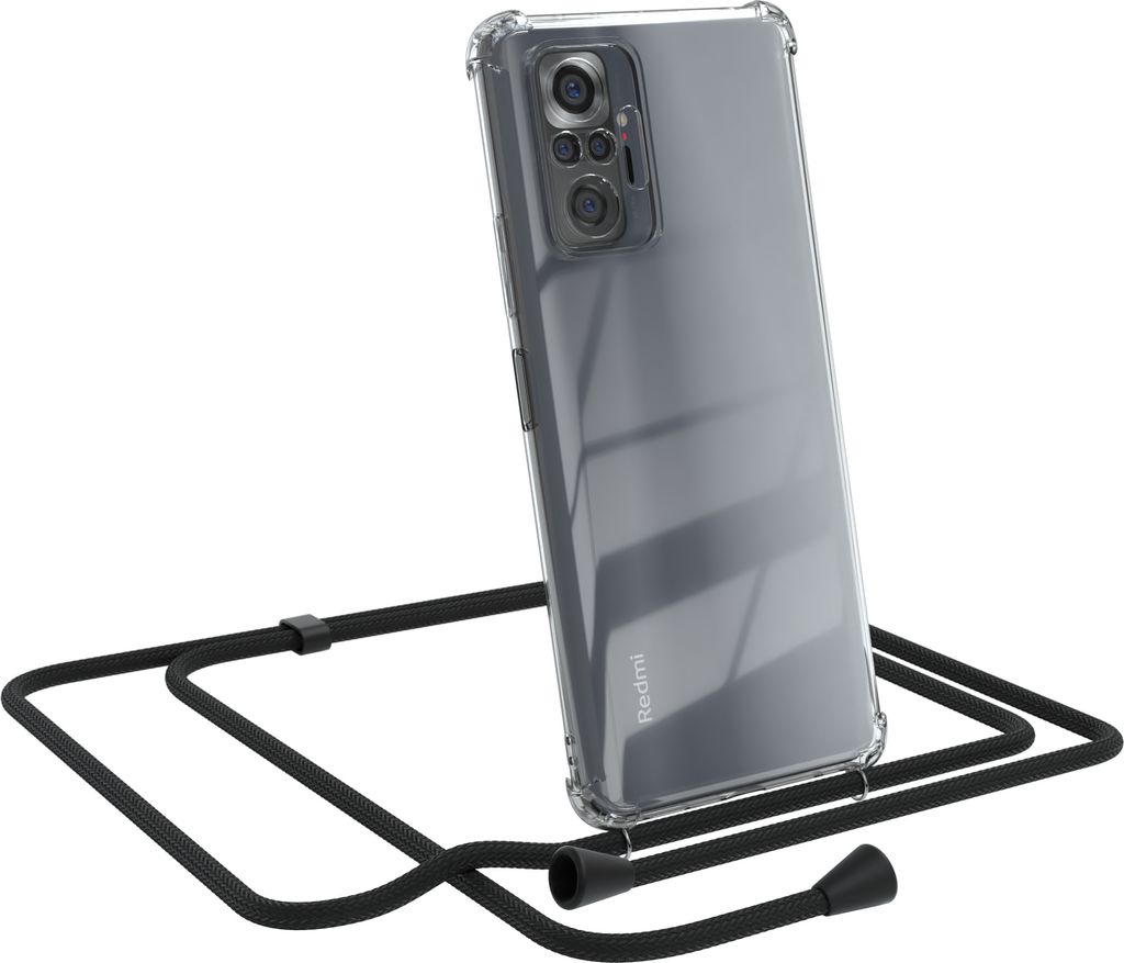 EAZY CASE Handykette kompatibel mit Xiaomi Redmi Note 10 Pro, Handyhülle mit Umhängeband, Handykordel, Schutzhülle Clear, Band in Schwarz