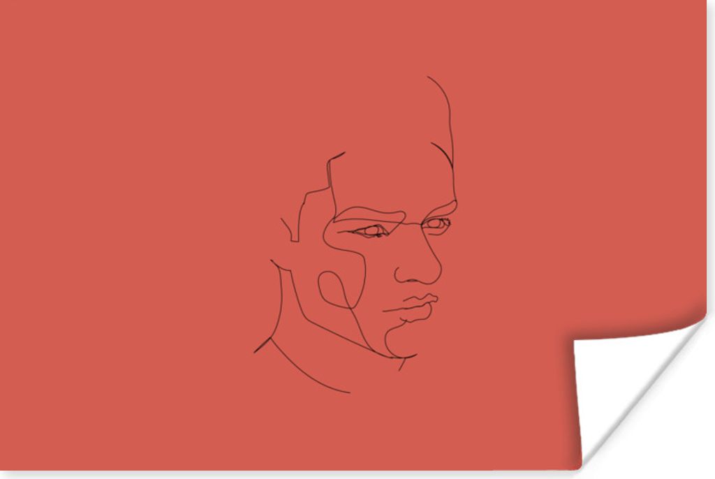 MuchoWow Poster Strichzeichnung - Mann - Rot 30x20 cm - Plakate - Print