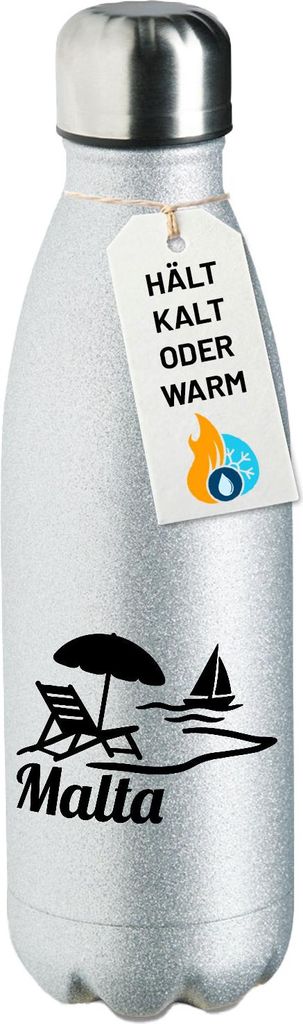 Huuraa Trinkflasche Malta Malta 500ml Silver Edelstahl Wasserflasche Trinkflasche Geschenkidee