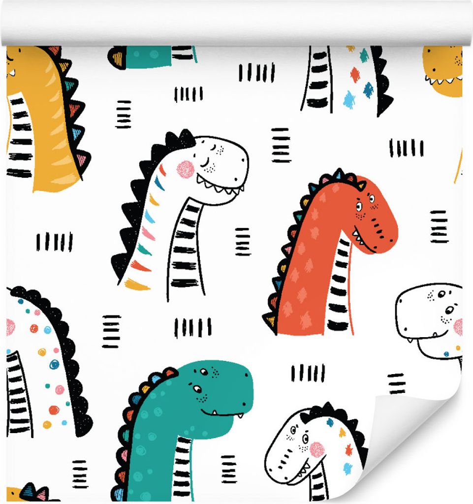 10m VLIES TAPETE Rolle Kinderzimmer Frühliche Dinosaurier Geometrisch XXL