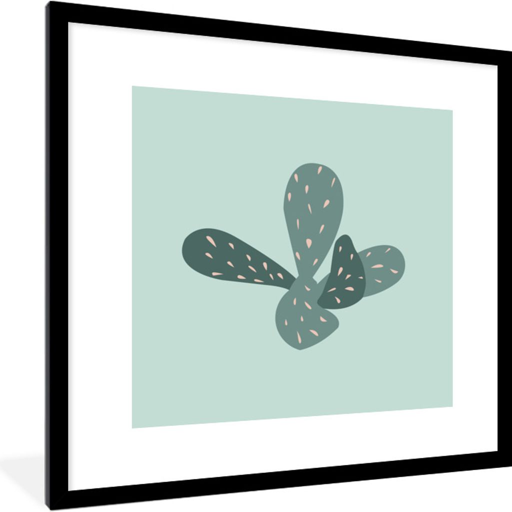 MuchoWow Gerahmtes Poster Sommer - Kaktus - Abstrakt 40x40 cm - Poster mit Schwarzem Bilderrahmen Wandposter Rahmen Foto Bilder - Poster - Plakat...