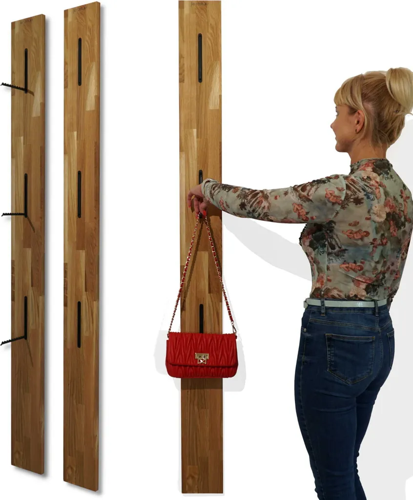 Porte-manteau mural gain de place pour entrée et couloir étroit chêne