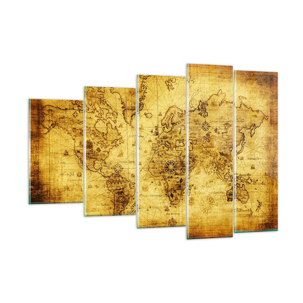 Bilder auf glas - Karte Welt Kontinente - 150x100cm - Glasbilder - Wandbilder - Kunstdruck - zum Aufhängen bereit - Wanddekoration aus Glas - Glas...