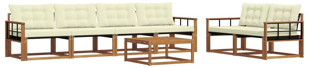 vidaXL Outdoor-Sofagarnitur mit Kissen 7 pcs Natur und Creme