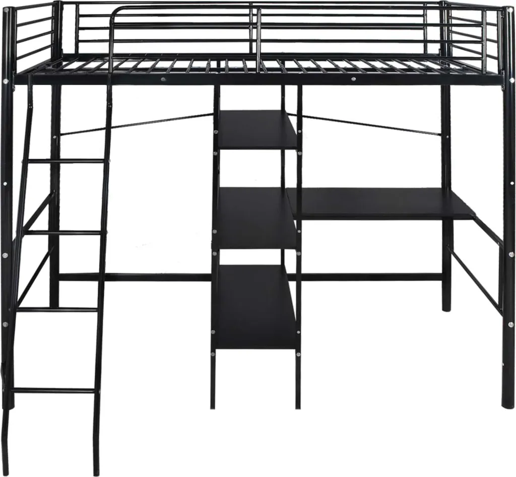 Mezzanine métallique avec bureau intégré 90x200 cm noir pour studio