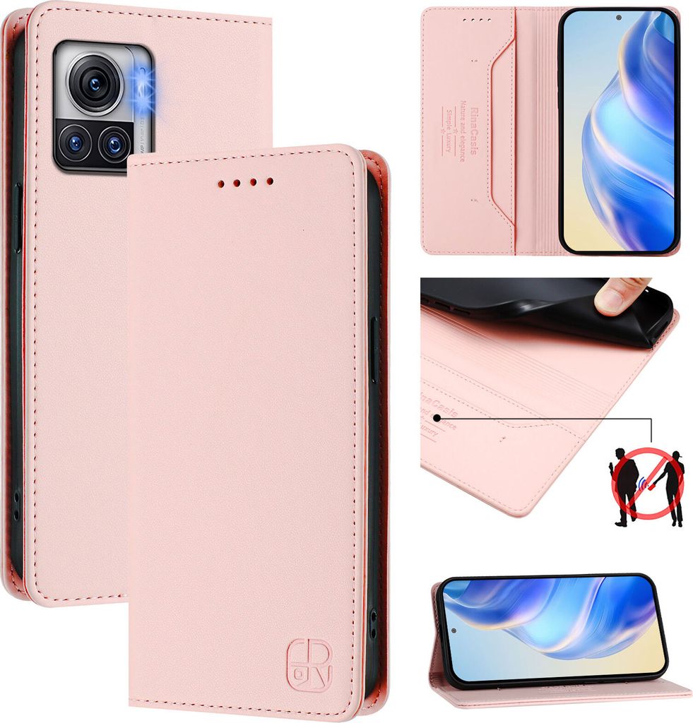 Lederhülle für Motorola Edge 30 Ultra Hülle Flip Brieftasche Kartenfächern Ständer Schutzhülle Pink