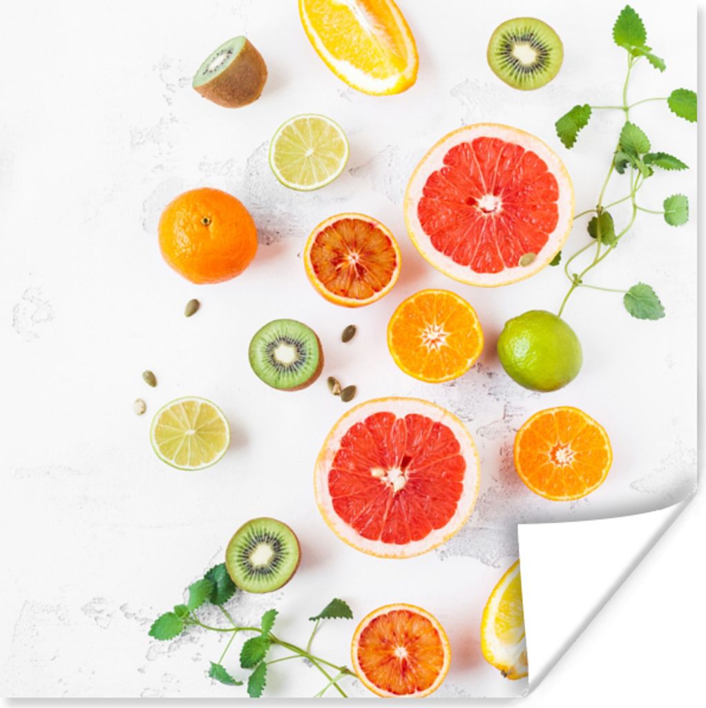 MuchoWow Poster Zitrusfrüchte - Regenbogen - Obst - Sommer - Gesund 100x100 cm - Babyzimmer
