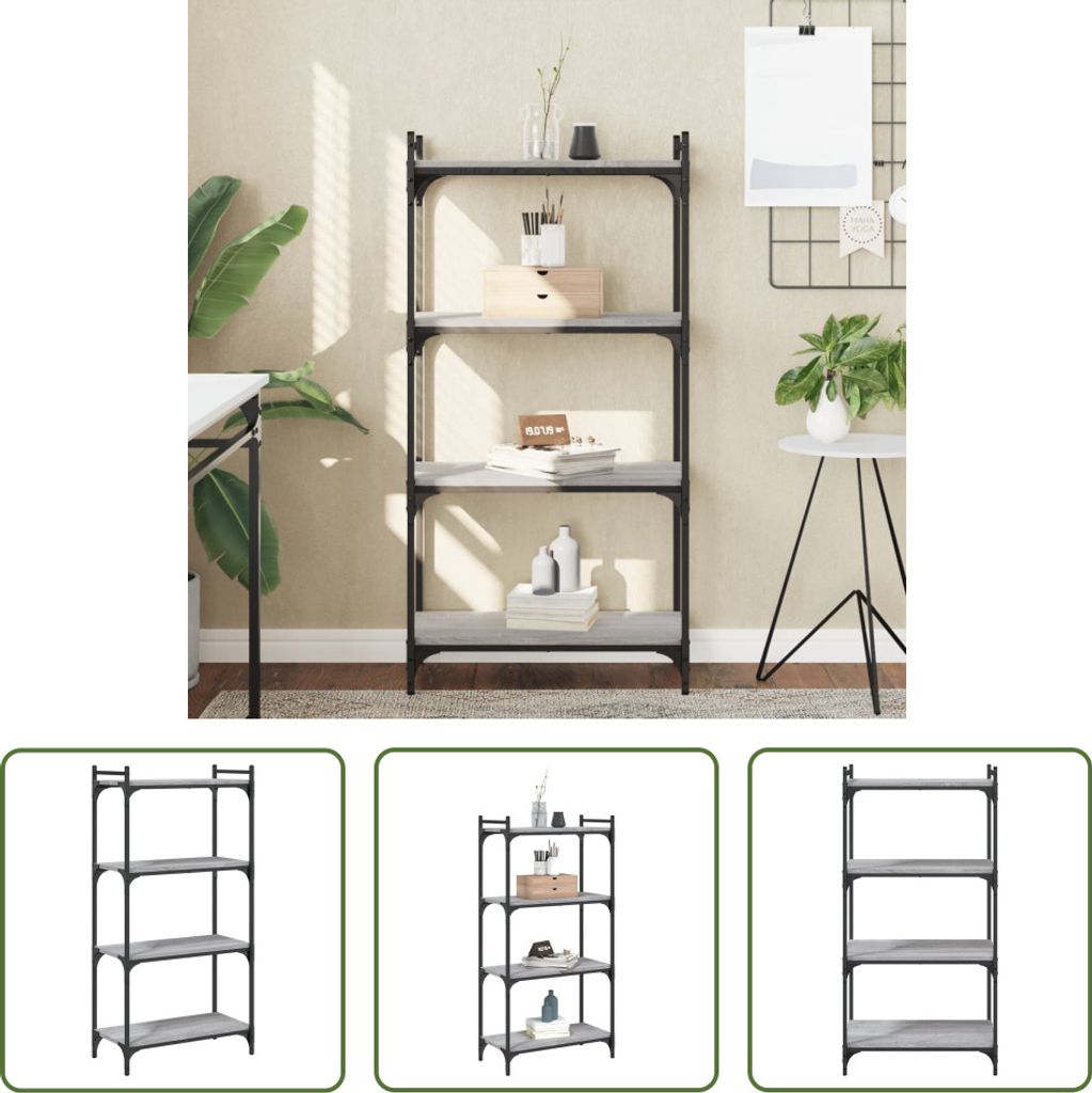 The Living Store Bücherregal 4 Böden Grau Sonoma 60x30x120 Produktbild 