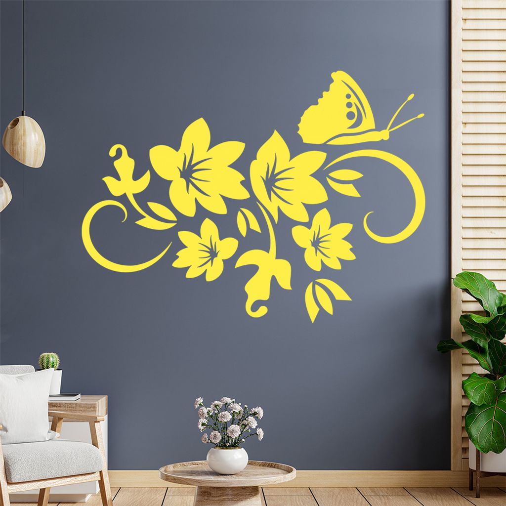 Falter Schmetterling Ranke Wandtattoo in 6 Größen - Wandaufkleber Wall Sticker - Dekoration, Küche, Wohnzimmer, Schlafzimmer, Badezimmer
