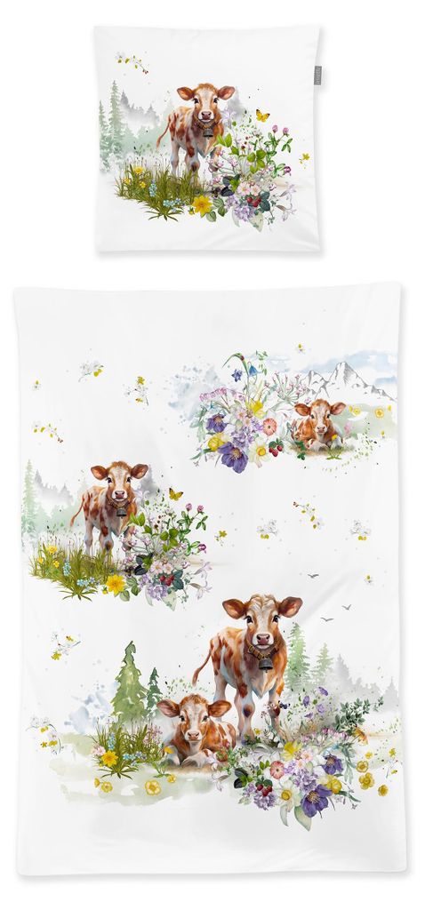 Irisette Wave Mako-Satin Bettwäsche 135x200 Kühe Blumen Wiesen Sommer 8767-90