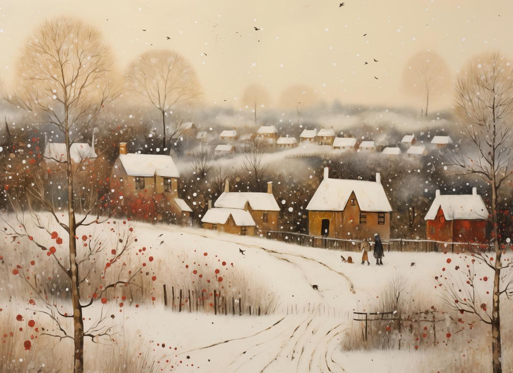 Plakat 55x40cm Dorf Eingehüllt in Schnee