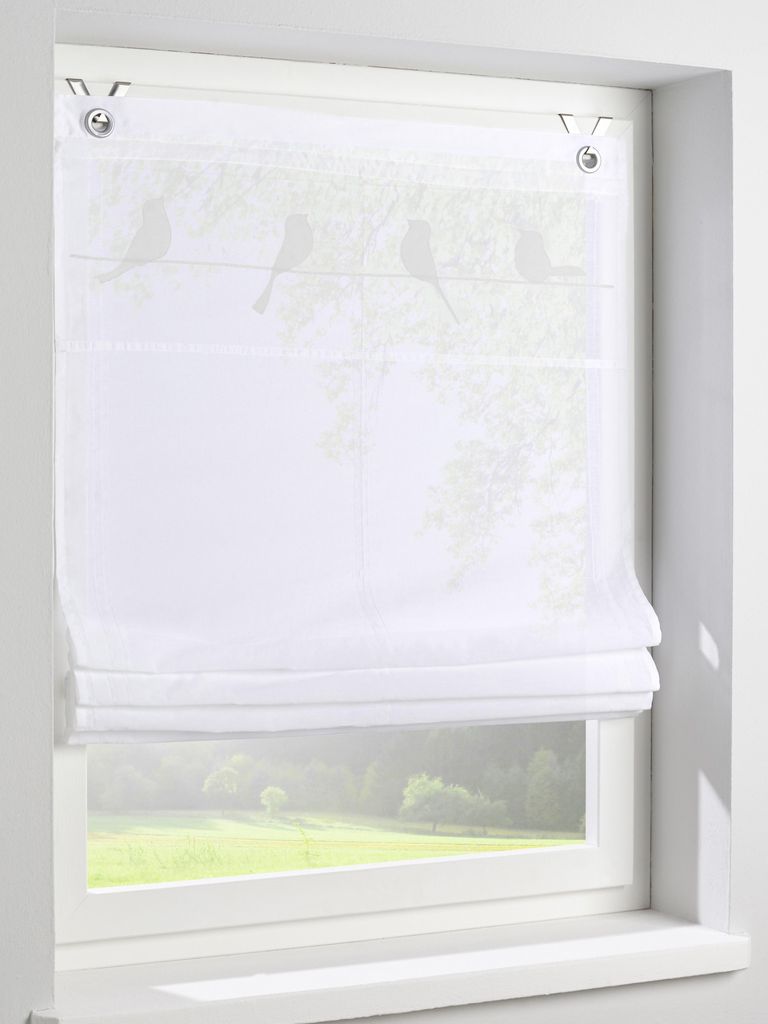 Raffrollo Gravelot mit Vogelmotiv in weiss - Halbtransparentes Ösenrollo für Fenster in der Größe 100 x 140 cm, Montage ohne Bohren