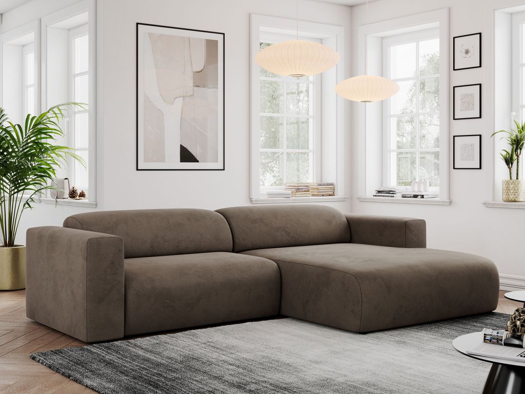 MKS MEBLE Ecksofa, Sofa L-Form, Wohnlandschaft L-Form, Modern Design Couch, Sofagarnitur, Couchgarnitur, Polsterecke - PASADENA -Braun Velvet - rec...