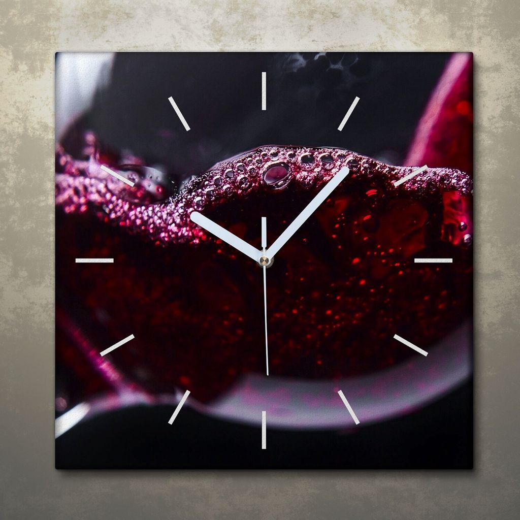 Wohnzimmer Leinwand Uhr Geräuschlos Küche 30x30 Wein, Glas, Motive, weiße Zeiger