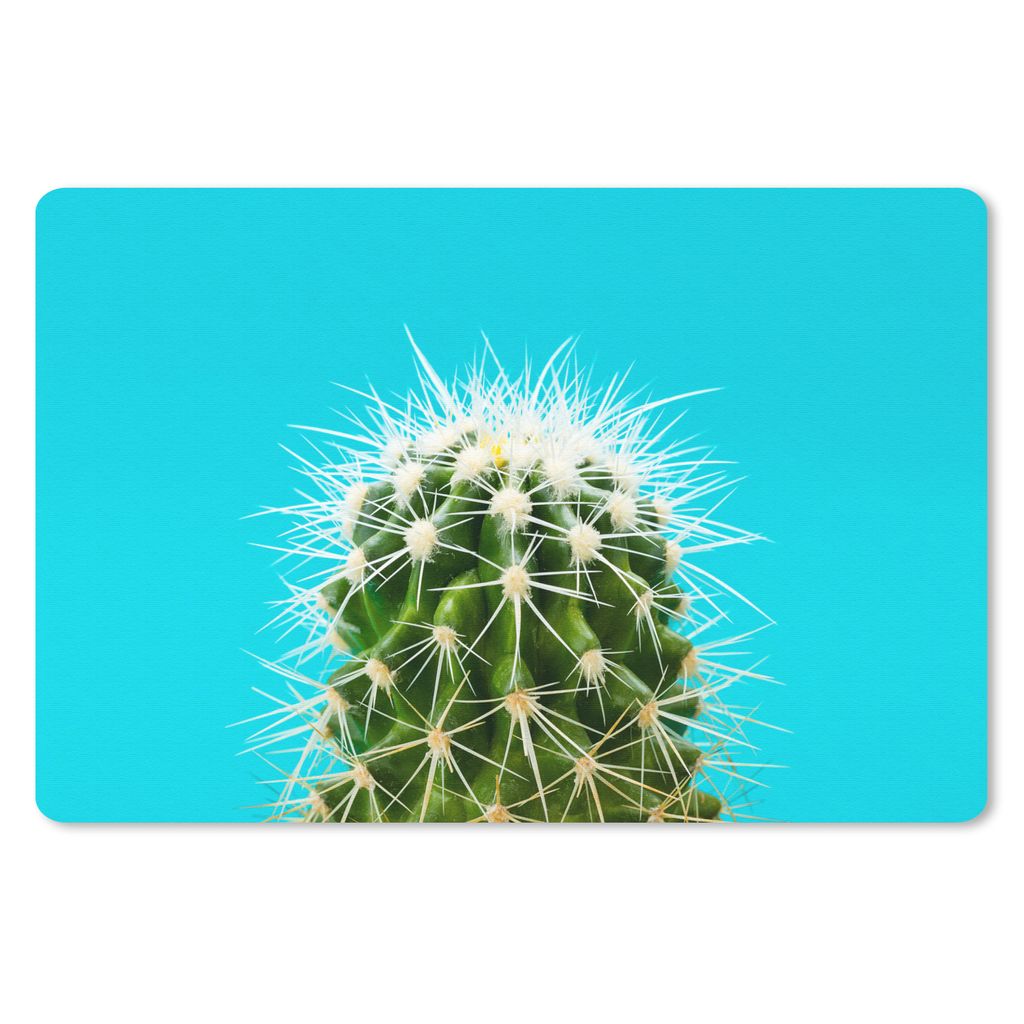 MuchoWow Schreibtischunterlage Kaktus auf blau 60x40 cm - XXL Mauspad - Großes Mauspad