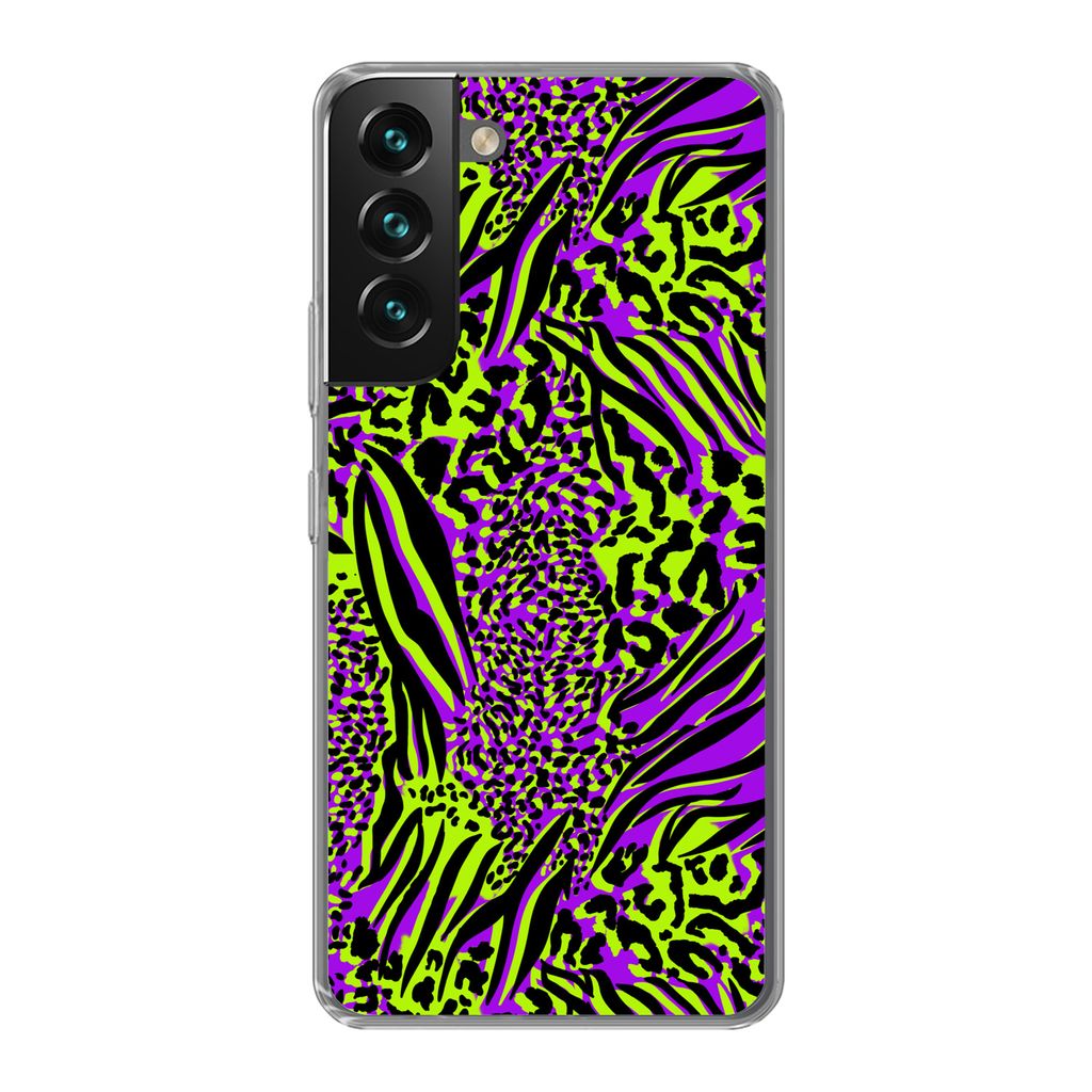 MuchoWow Handyhülle Schutzhülle Hülle für Samsung Galaxy S22 Tiermuster - Zebra - Neon - Lila Silikon Softcase Handy Hülle - Mobiltelefonhülle