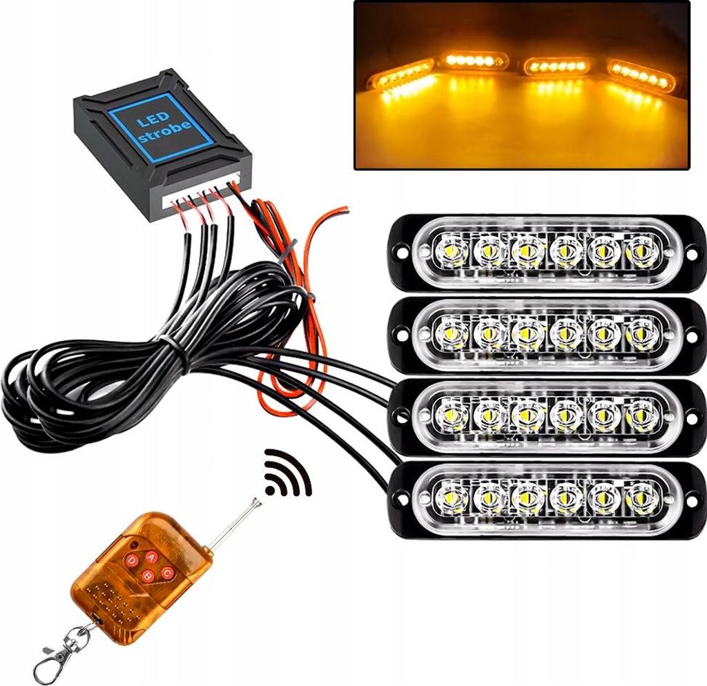 4X Led Orange Clignotant Lampe D'avertissement Télécommande Image du produit 