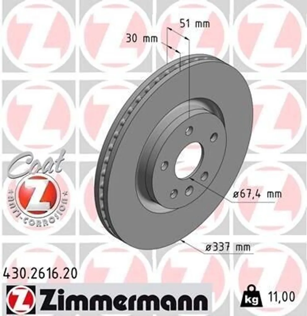 Disque de frein pour Opel Insignia A Zimmermann 430.2616.20 - G09