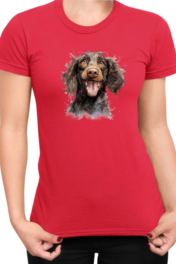 Damen T-Shirt Funny Dogs Breeds American Water Spaniel Dog Breed 010, Lady M / Rot