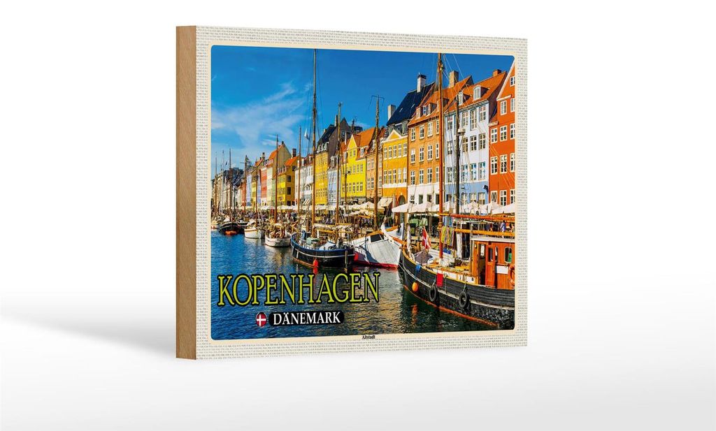 Holzschild Reise 18x12 cm Kopenhagen Dänemark Altstadt Boote