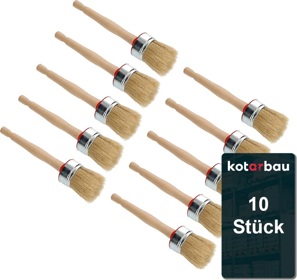 KOTARBAU 10er Set Rundpinsel 45 mm Ringpinsel Lasurpinsel Lackierpinsel Malerpinsel Holzpinsel für Renovierungsarbeiten