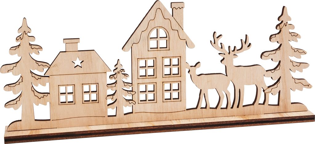 VBS Holz-Steckmotiv Landschaft mit Rehen und Häusern, 2-tlg., ideal für Dekoration