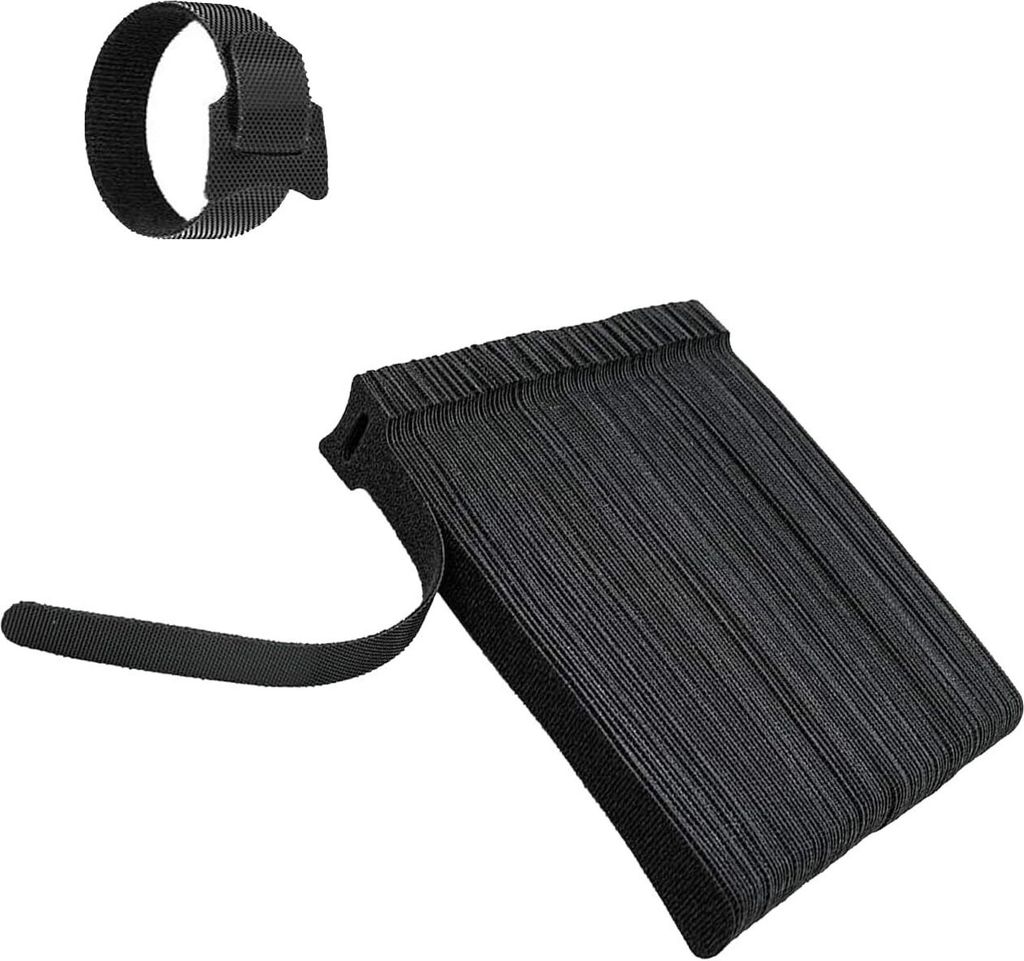 100 Stück Wiederverwendbare Klettband Schwarz, 12 mm Anschlusskabel, 150 mm Stark Haken und Schleife Klettbänder mit Schnalle für TV-Kabel, PC-K...
