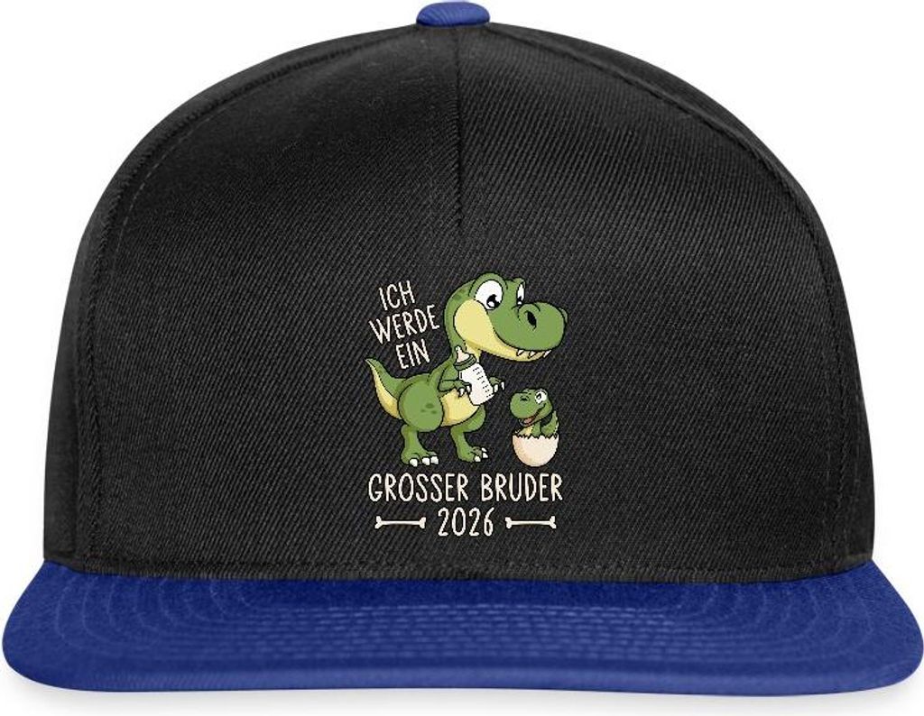 Spreadshirt Großer Bruder 2026 Ei Baby Dino Dinosaurier Snapback Cap, One size, Schwarz/Königsblau