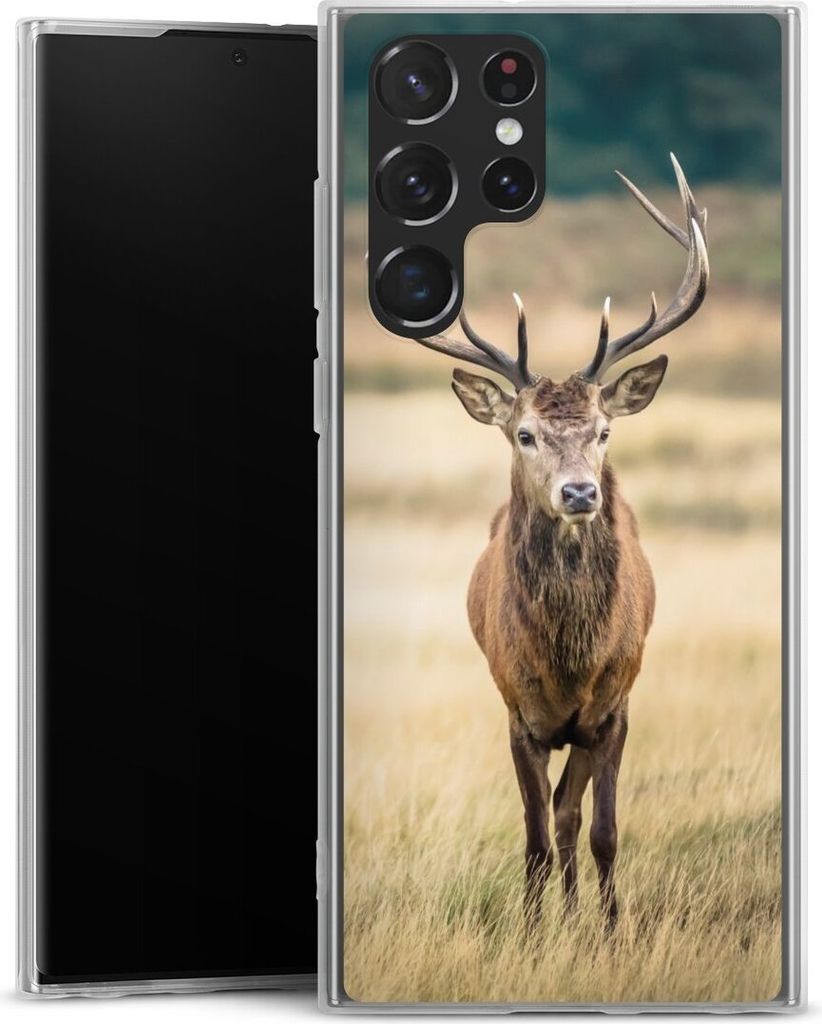 DeinDesign Slim Hülle für Samsung Galaxy S22 Ultra Silikon Case Ultra Dünn Handyhülle Hirsch Wald Wiese