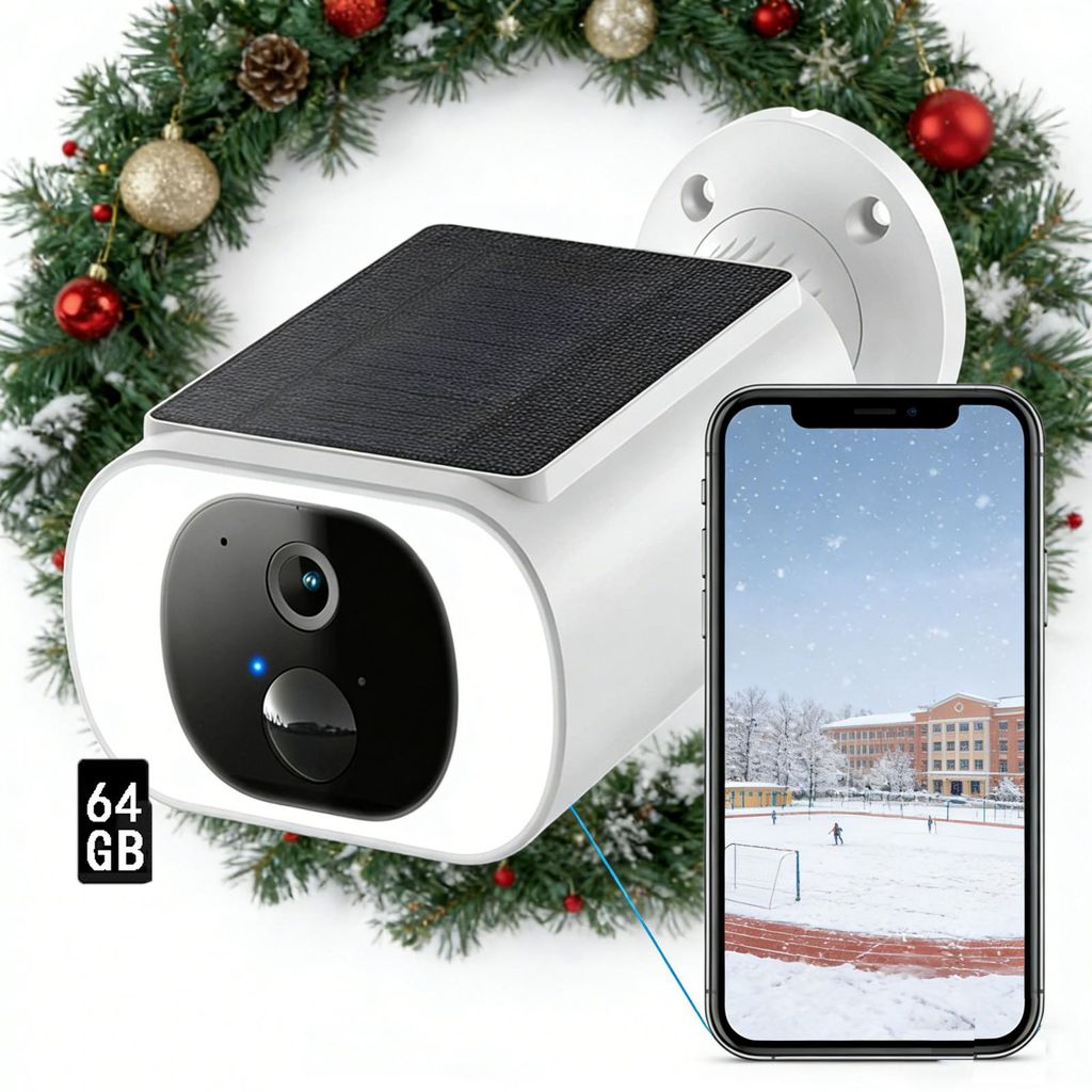 2K Überwachungskamera Aussen Solar - Kamera Überwachung Aussen Akku Kabellos mit Solarpanel, 2,4 GHz WLAN 64GB