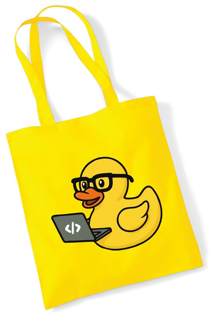 Huuraa Jutebeutel Quietscheente Softwareentwicklung Comic Gummiente 10 Liter Yellow Baumwolle Tasche Geschenkidee