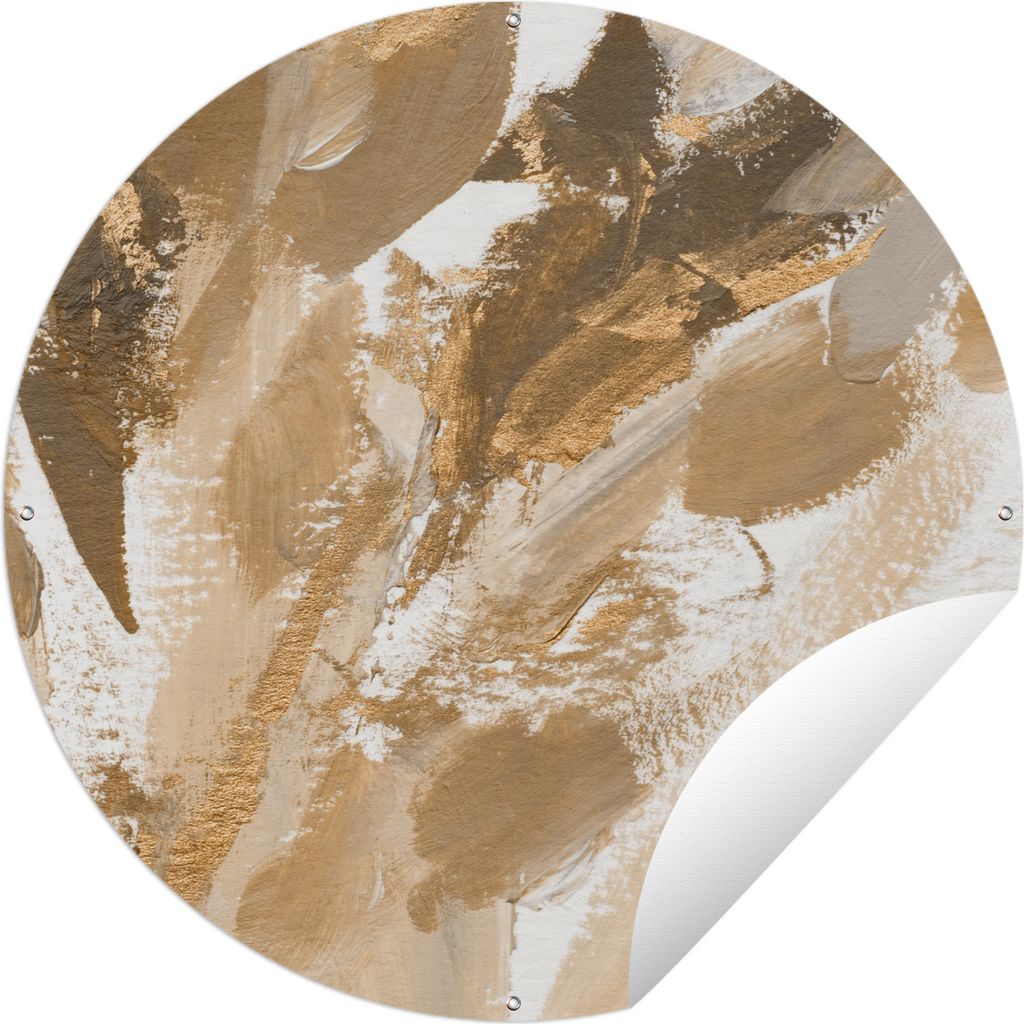 MuchoWow Gartenposter Outdoor-Poster Rund Farbe - Gold - Weiß Ø 120 cm Gartendeko Rundes Poster draußen