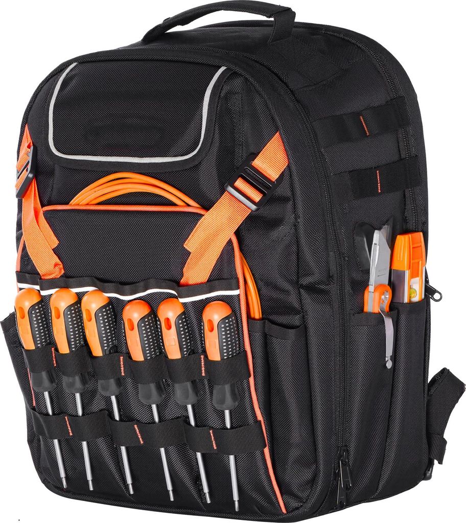 SucceBuy Werkzeugrucksack mit 45 Taschen, robuste Tasche für Elektriker