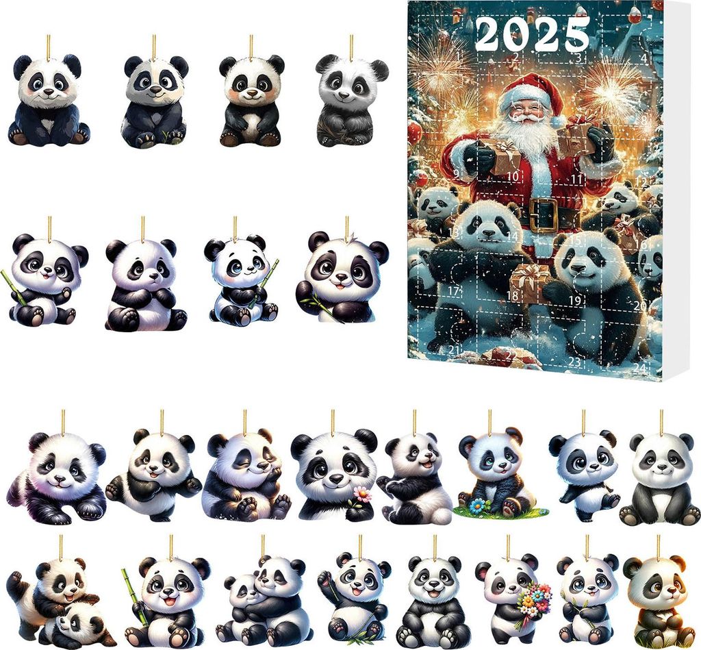 2025 Weihnachten Panda Adventskalender Cartoon 2D Acryl Panda Anhänger Countdown-Kalender Multifunktionale Home Dekorationen