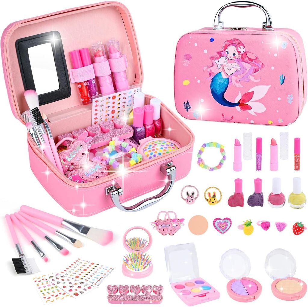 Kinderschminke Set, Schminkkoffer Mädchen, Waschbar Schminke Kinder Makeup Set, Spielzeug Weihnachts Geburtstags Geschenke für 3-10 Jahre