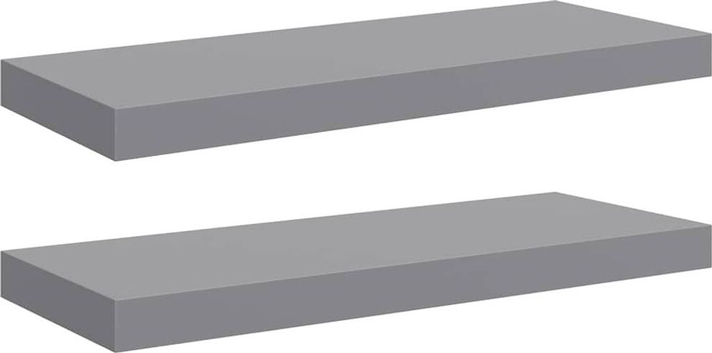 Two identical gray shelves are shown floating against a white background.