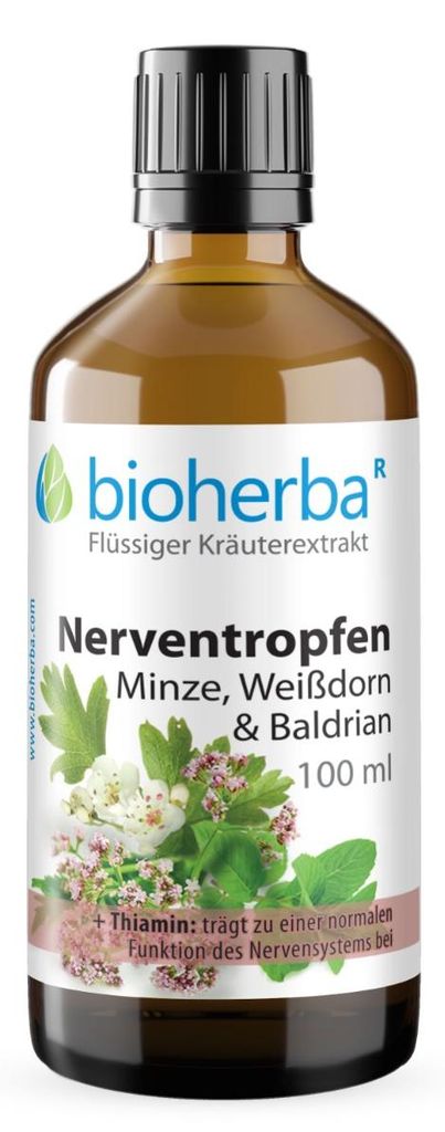 Bioherba Nerventropfen Minze Weißdorn & Baldrian Tinktur 100 ml