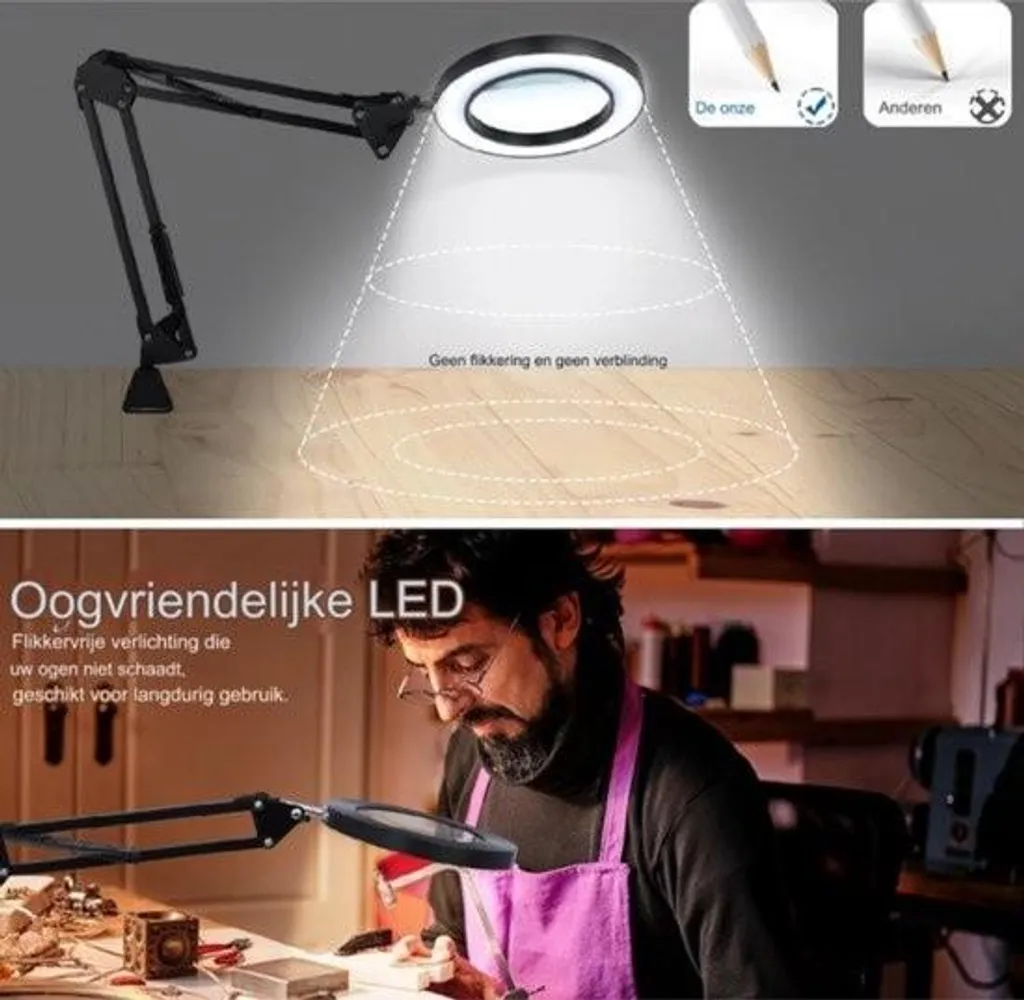 Lampe loupe multifonctionnelle réglable avec éclairage LED blanc