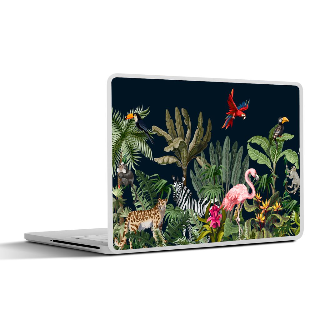 MuchoWow Laptop Aufkleber Sticker Cover Dschungel - Pflanzen - Tiere - Kinder - Flamingo - Zebra 25x18 cm - Laptop-Deko