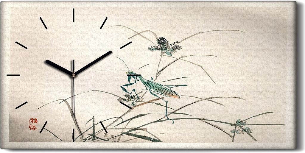 Küchenuhr Bürouhr Leinwand Uhr 60x30 Malerei Asiatische Zweige Insekten Kunst - schwarze Hände