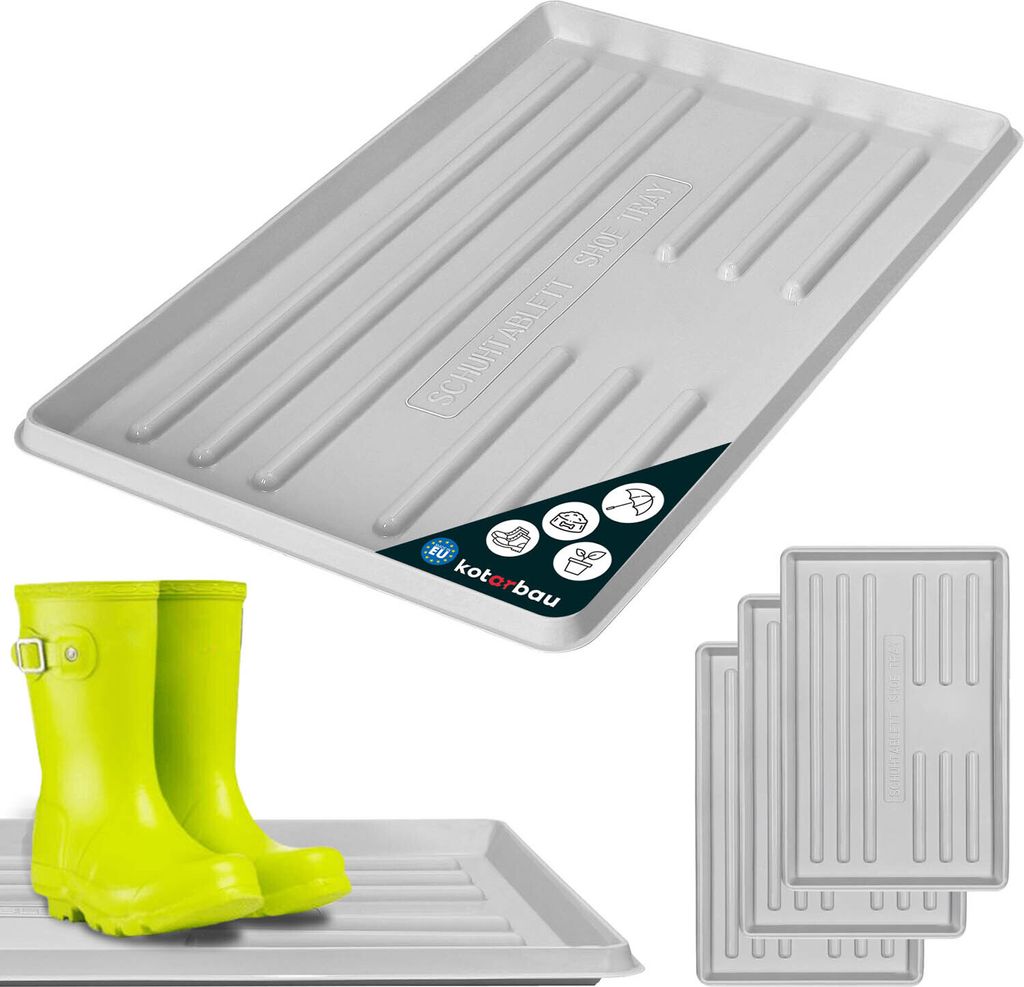 KOTARBAU 3er Set Schuhabtropfschale 60 40cm Abtropfmatte für nasse Schuhe Schuhmatte aus Kunststoff Schuhtablett Schuhwanne für Flur Grau