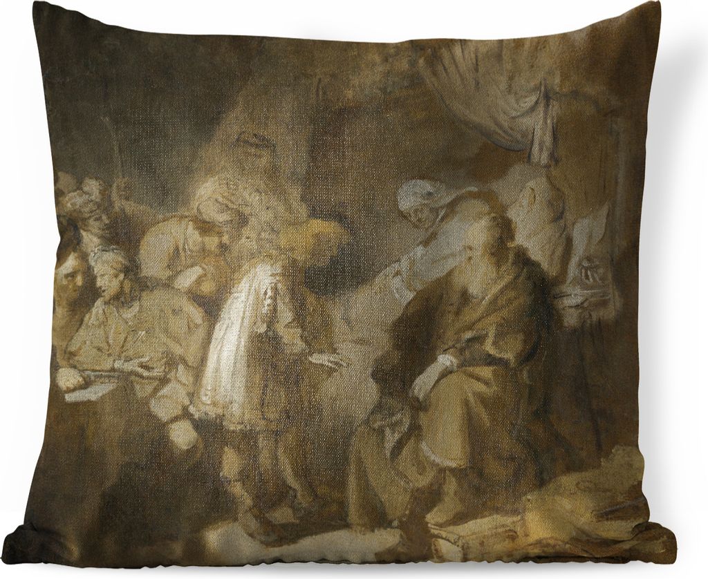MuchoWow Zierkissen Sofakissen Wohnzimmer Dekokissen 45x45 cm Joseph erzählt seinen Eltern seine Träume - Gemälde von Rembrandt van Rijn - Sch...