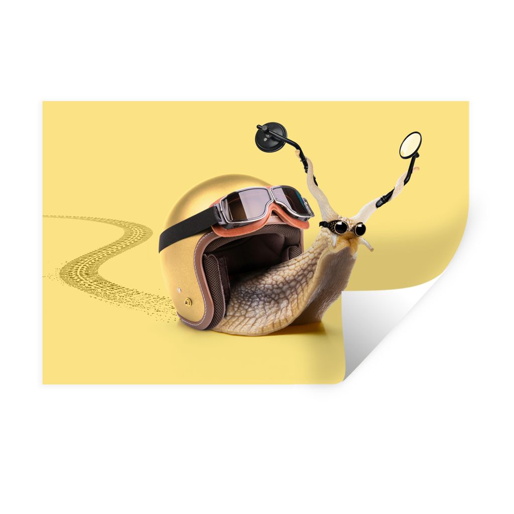 MuchoWow Wandtattoo Wandsticker Wandaufkleber Schnecke - Tiere - Helm - Gelb - Spiegel 30x20 cm Selbstklebend und Repositionierbar - Wierderverwe...