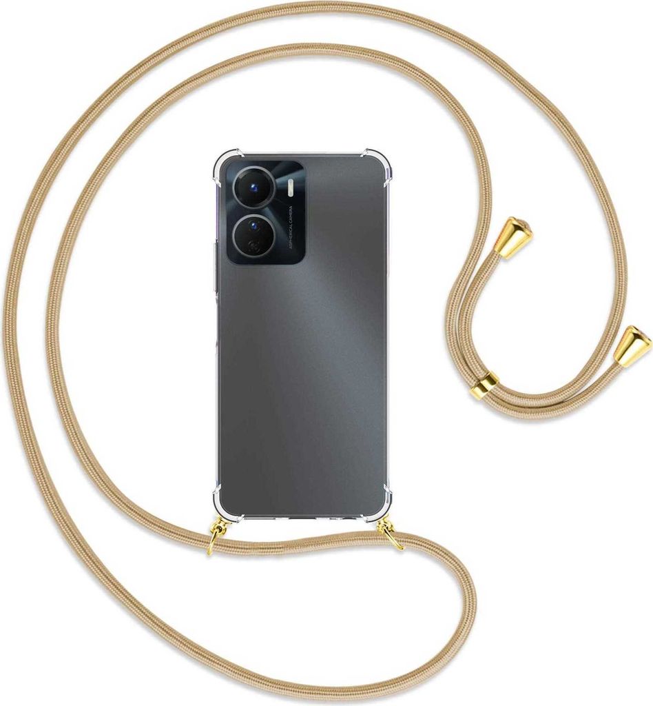 Handykette Backcover-Schutzhülle mit Band (Metall goldfarben) für vivo Y16 4G (6.51'') - caramel