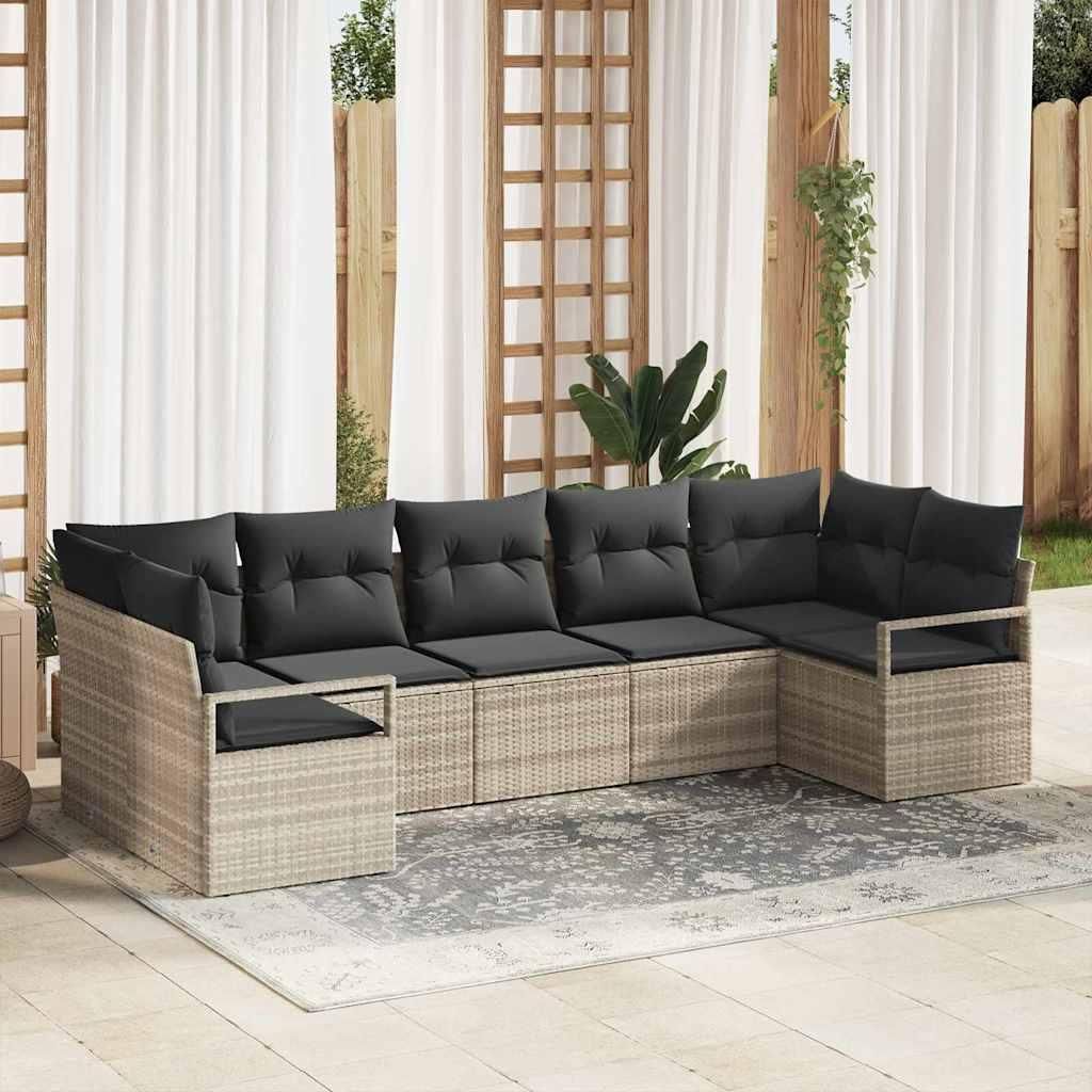 "im Angebot" Gartensofa-Set - Terrassen-Sofa - mit Kissen 7 pcs Hellgrau Poly-Rattan - Gartensofas CC13042
